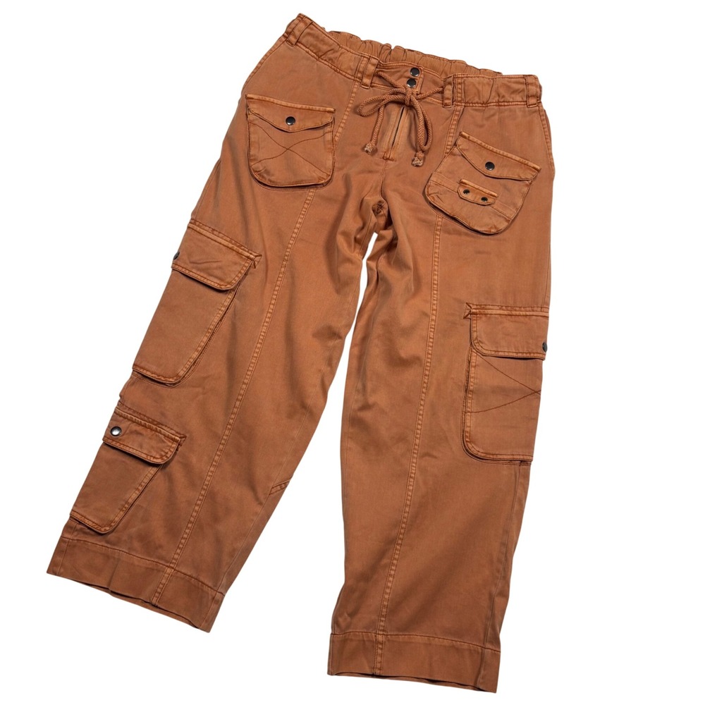 Free People Cargo Tahiti Pant Women L Rust Orange Utility Wide Leg Cropped Baggy